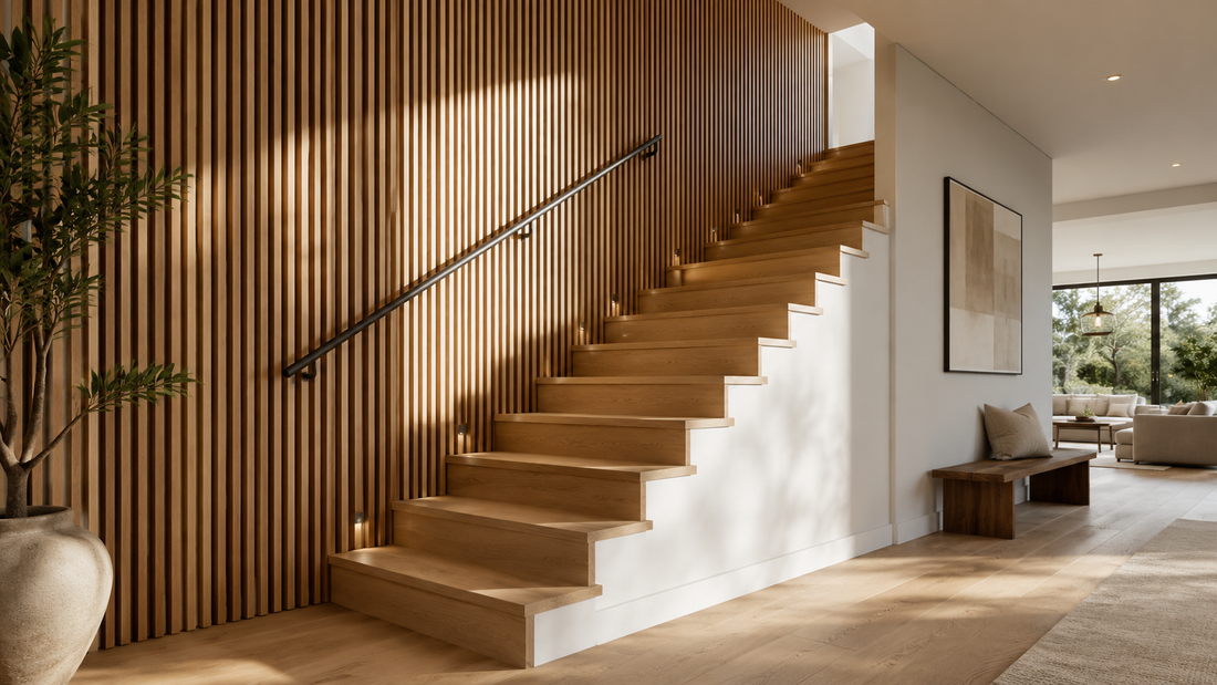 Wood Slat Panels for Staircase Walls