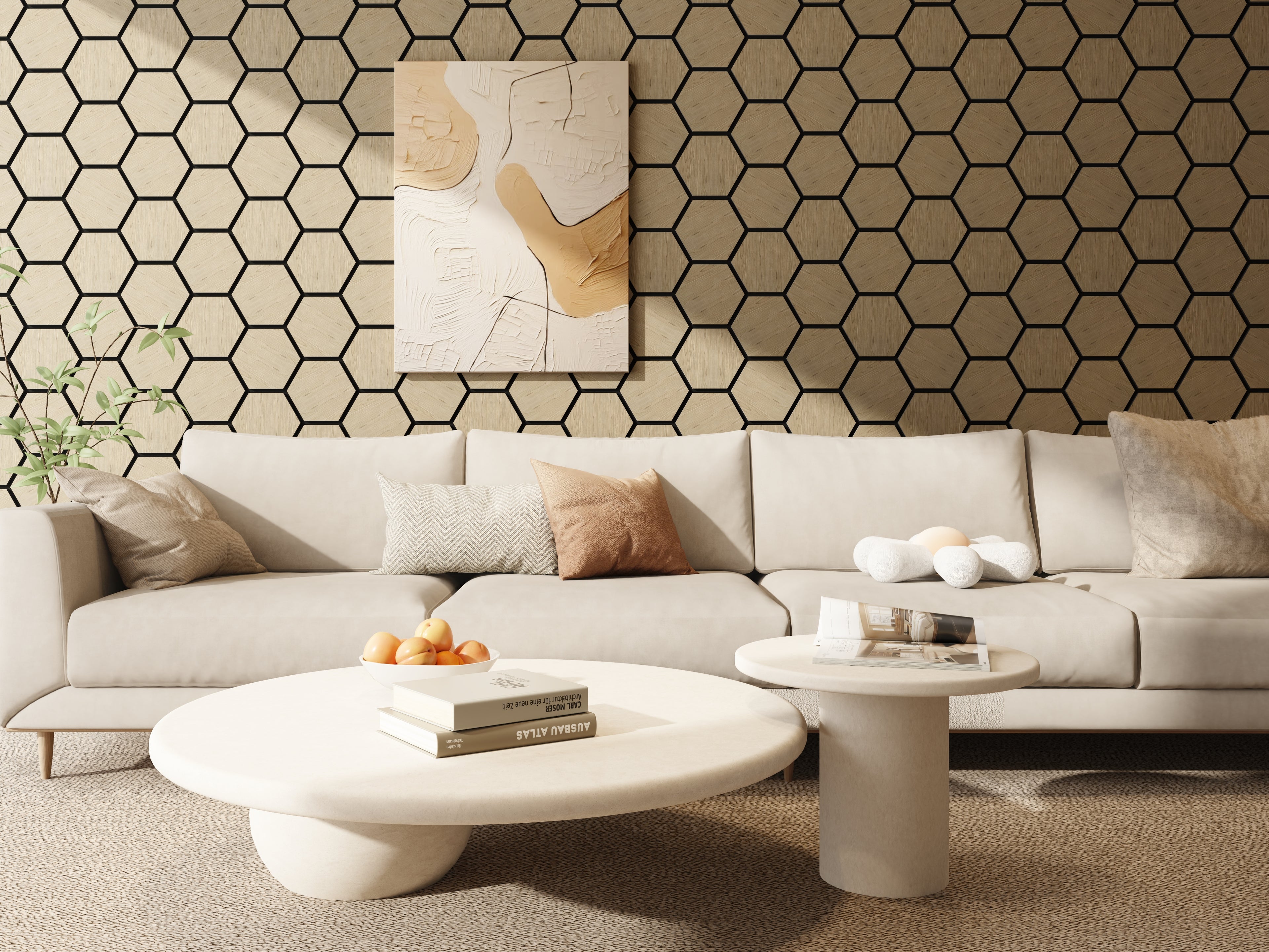 Acoustic Hexagonal Decorative Wood Panels, Decorative Soundproof Panels, 3D Wood Wall Panels (Pack of 2)-Walnut