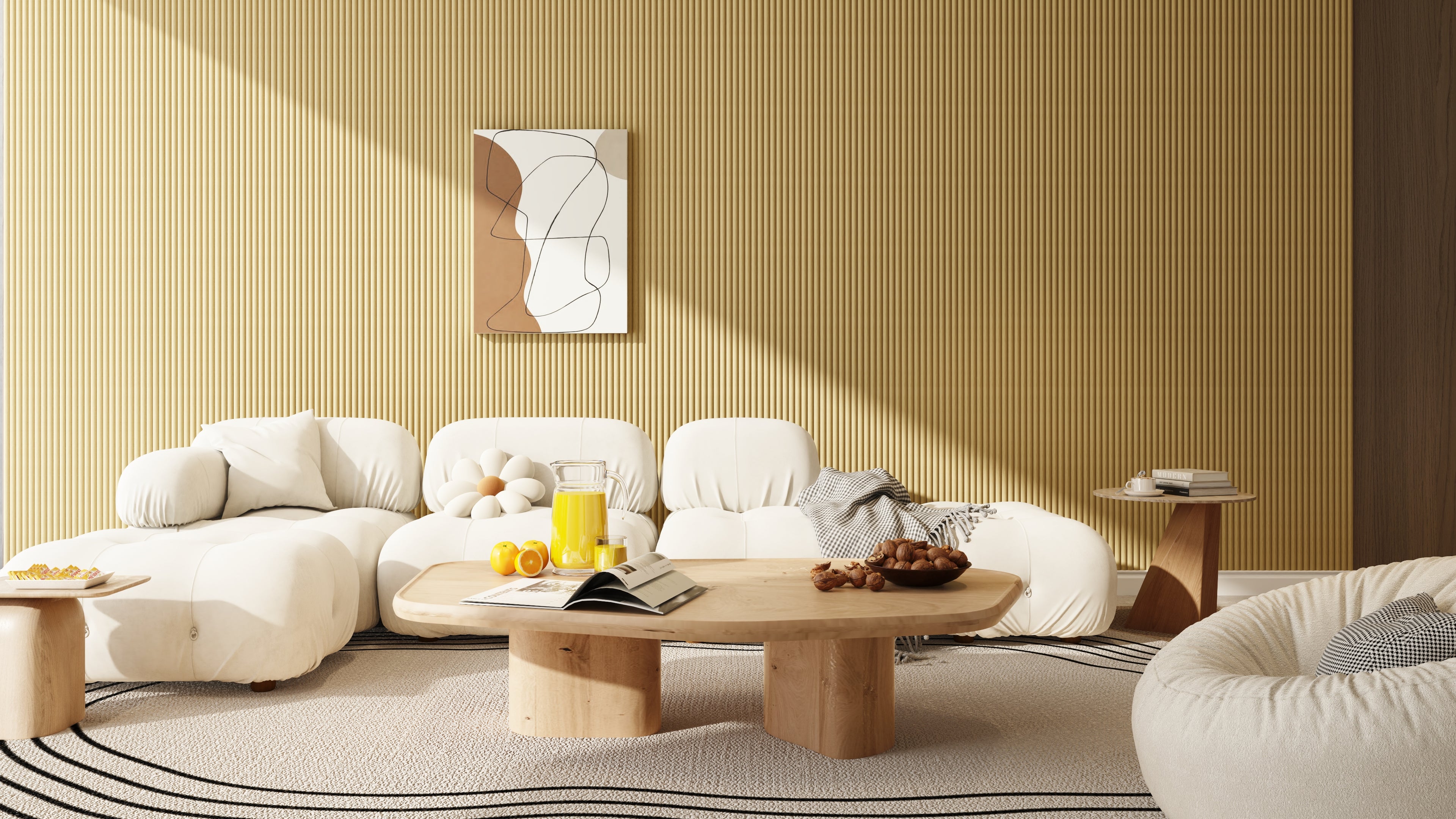 94.5" × 23.6" Flexible Tambour Wall Panel, Semi-Circle, 3D Slat Wood Wall Panels, Interior Design Wood Panels For Walls- White Oak