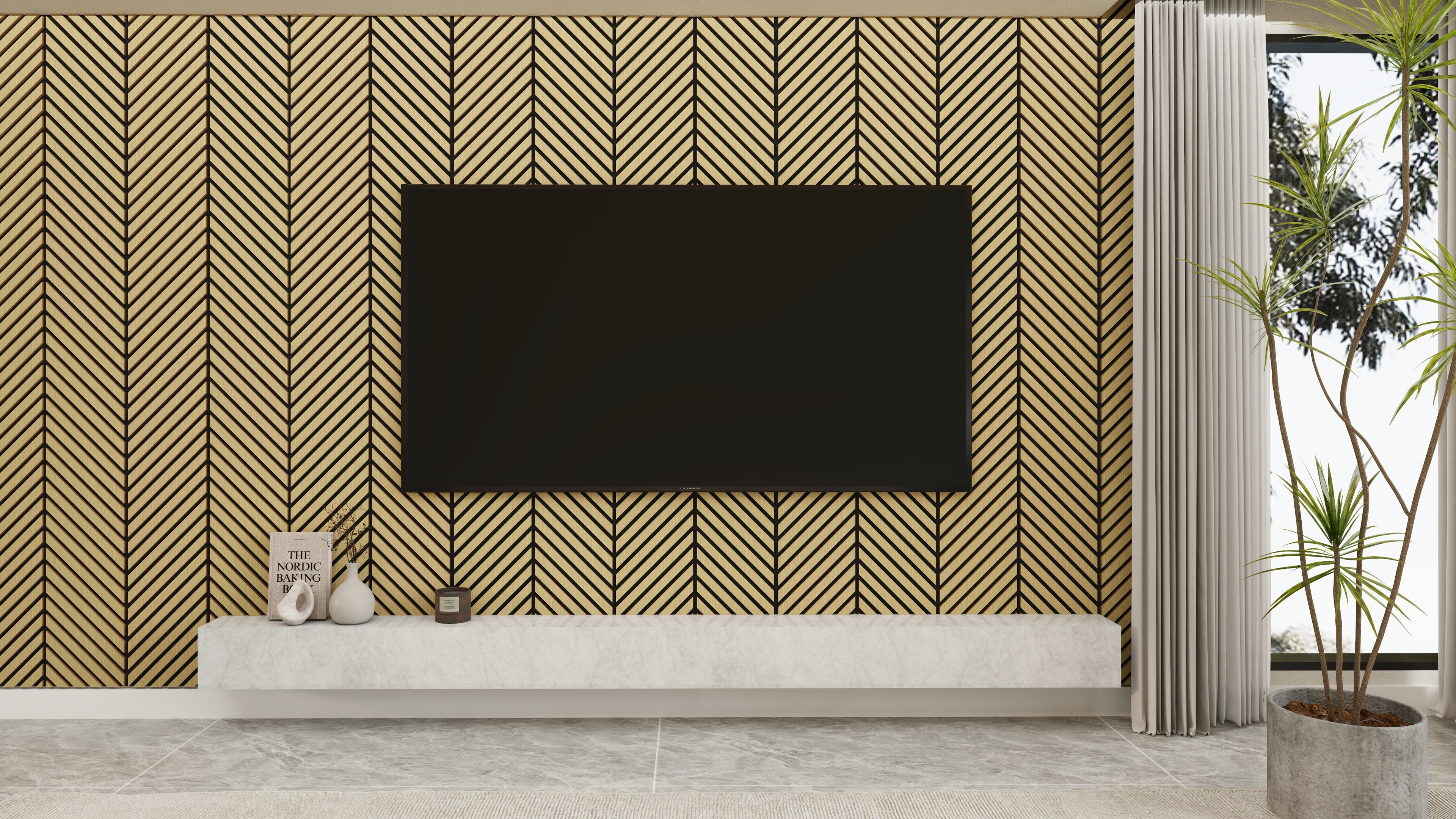 Herringbone Acoustic Wood Panel, Decorative Soundproof Panels for Walls and Ceilings, 3D Slat Wood Wall Panels-White Oak