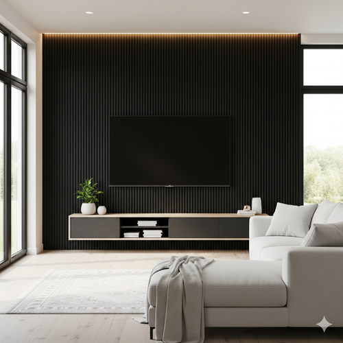 94.5'' x 23.6'' Wood Slat Acoustic Panels, Decorative Soundproof Panels for Walls and Ceilings, 3D Slat Wood Wall Panels-Black