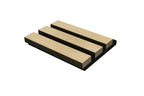 Close-up of white oak wood slat acoustic panel texture and veneer finish