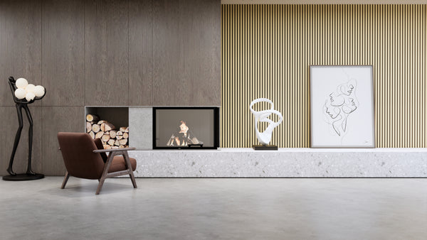 White oak wood slat acoustic wall panels installed as a full feature wall