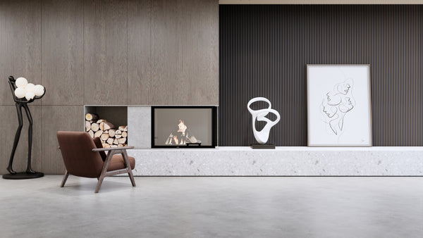 Black wood slat acoustic wall panels installed as a bold feature wall in a modern interior