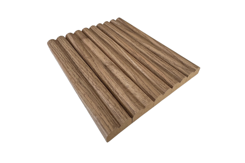 Walnut double fluted tambour panel sample showing semi-circle groove profile and grain